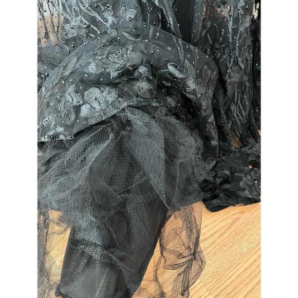 Mac Duggal Puff Sleeve A Line Embroidered Gown Size 14 Black Formal 20430 NEW - Picture 11 of 16